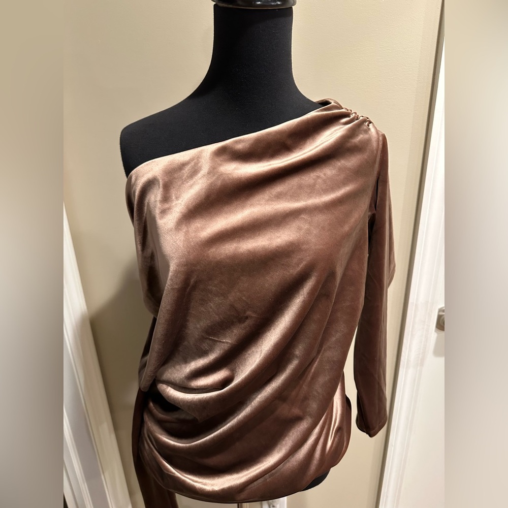 Abercrombie & Fitch Brown Asymmetrical Ruched Blouse